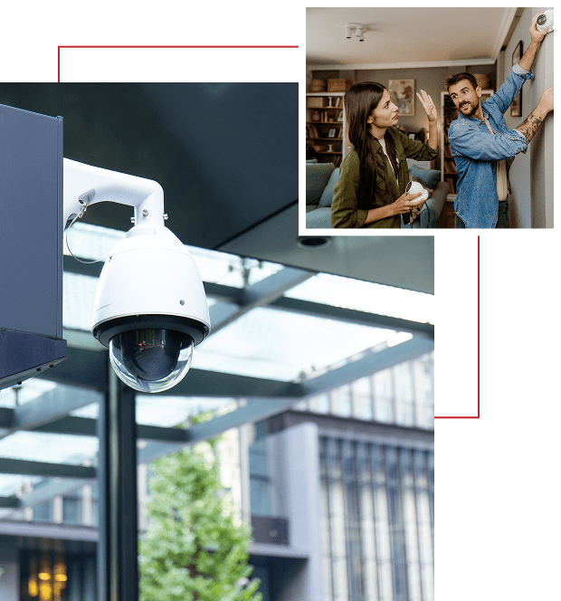 Security camera monitoring a retail store with shoppers inside.