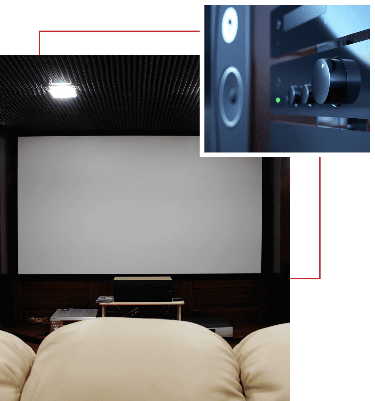 Luxurious home theater with space and stunning space-themed screen.