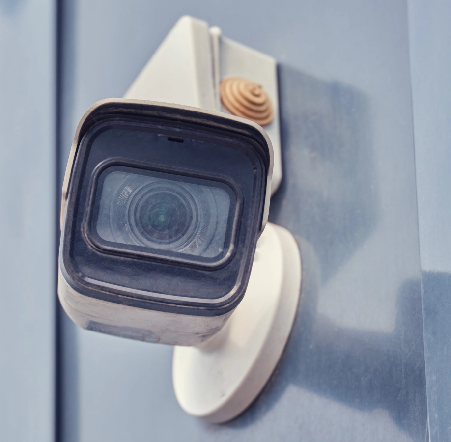 Security camera mounted on a wall.