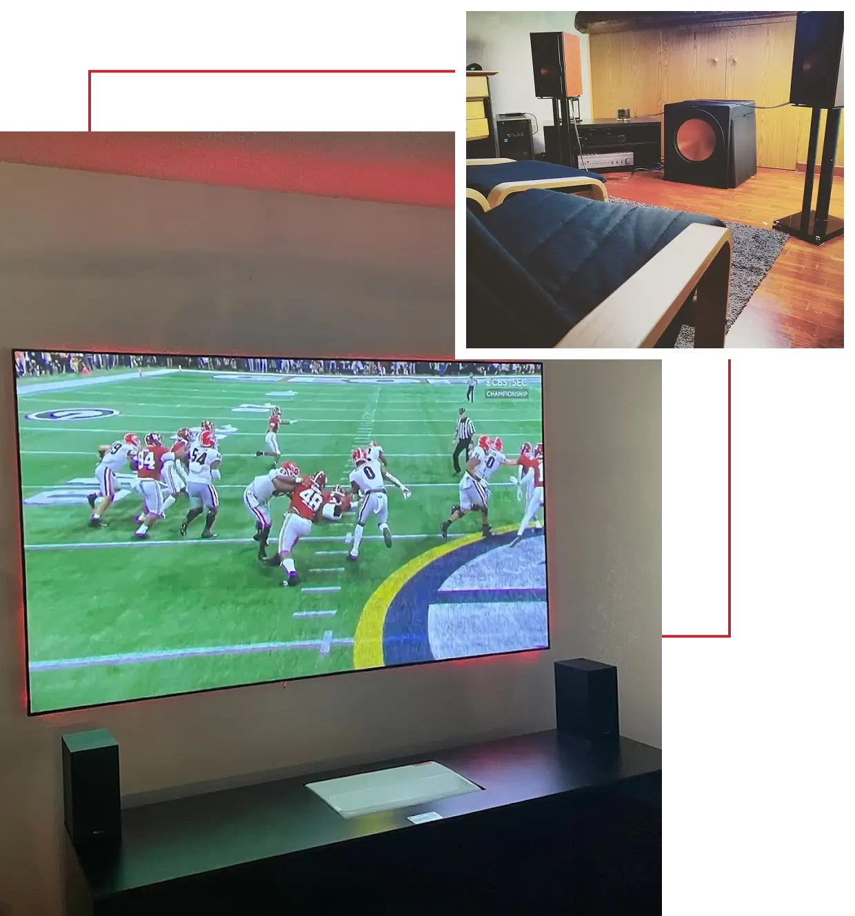 Home theater setup with sports on TV.