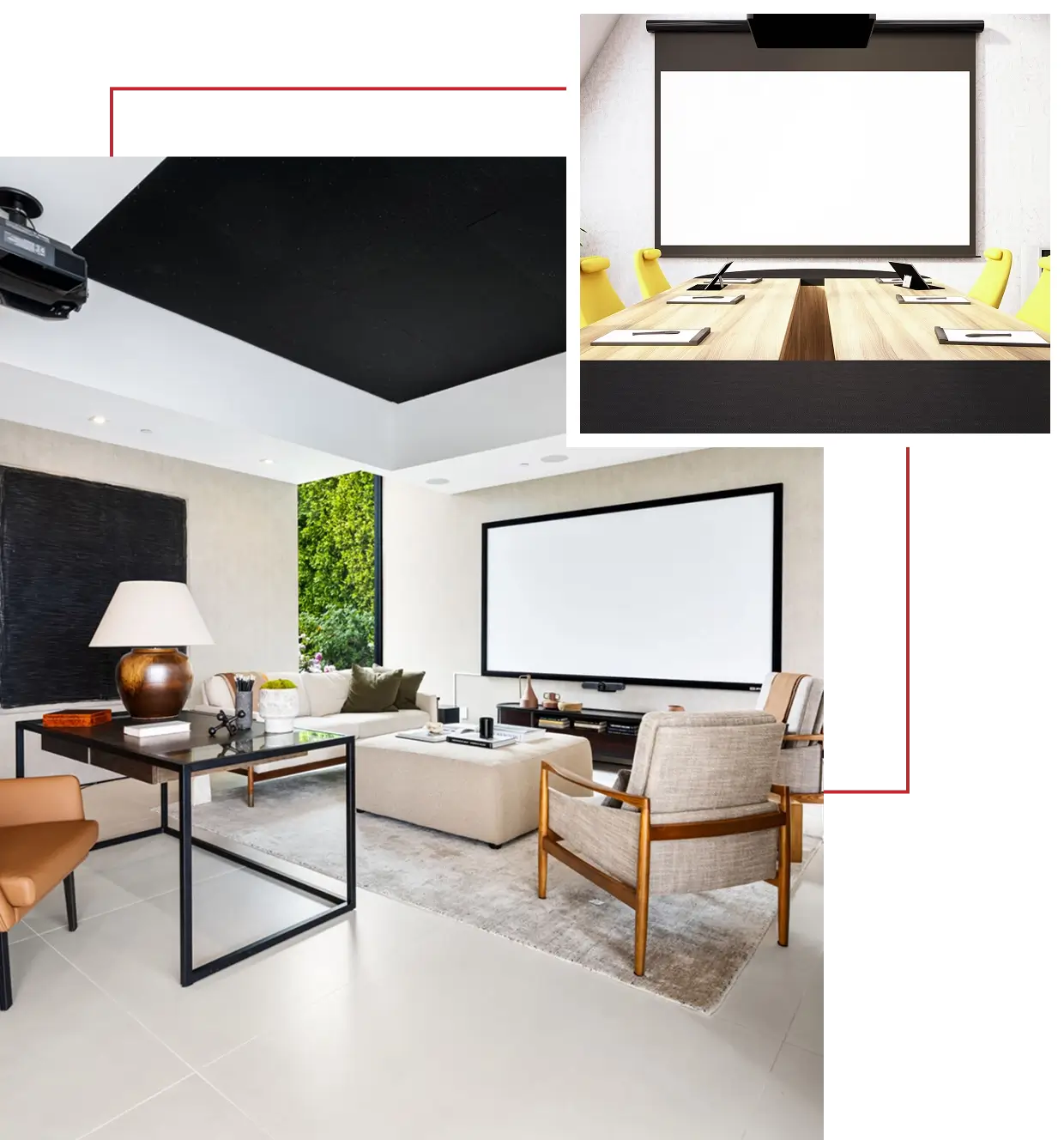 Modern home theater with projector screens.