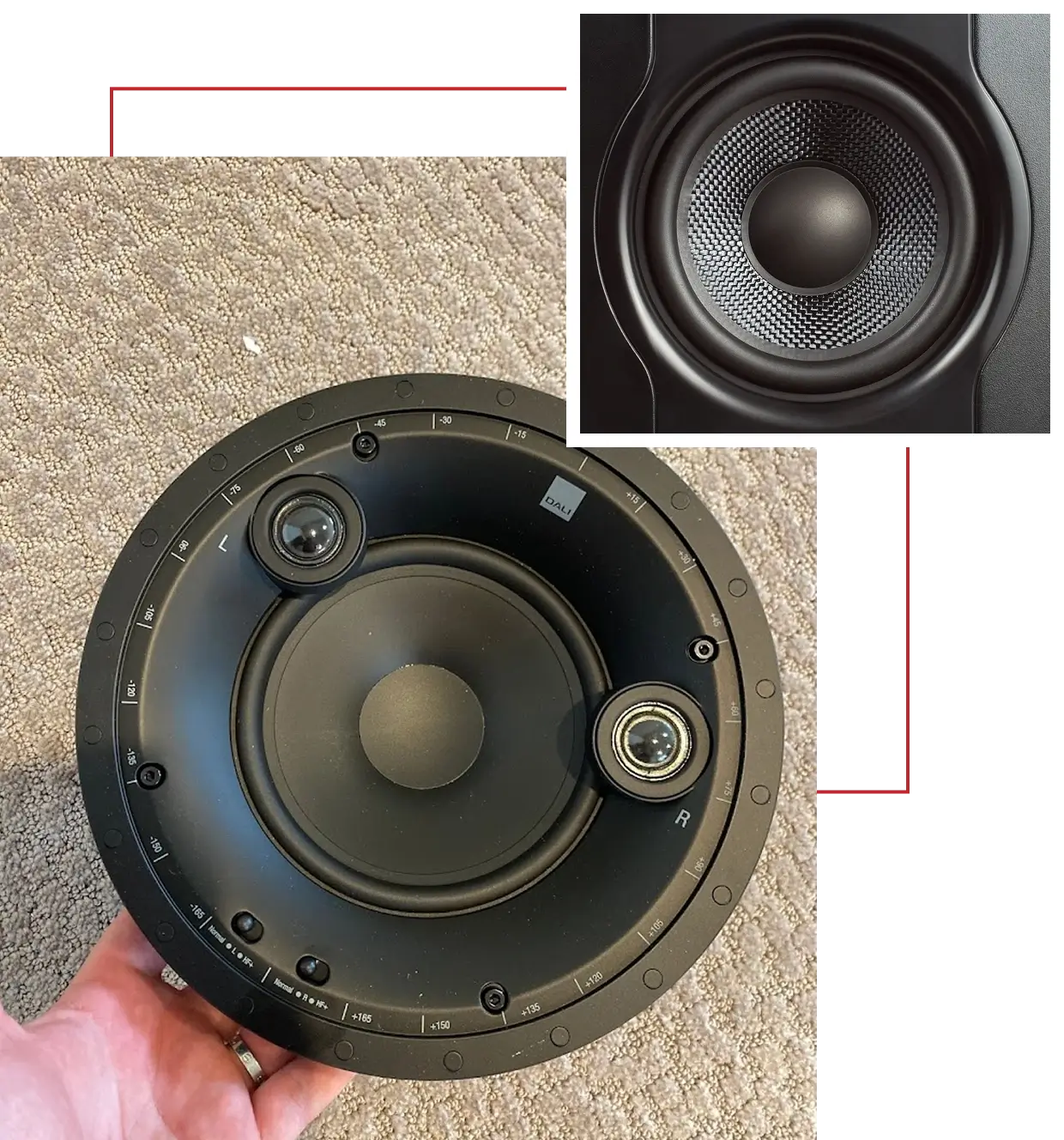 Round black speaker with two tweeters.
