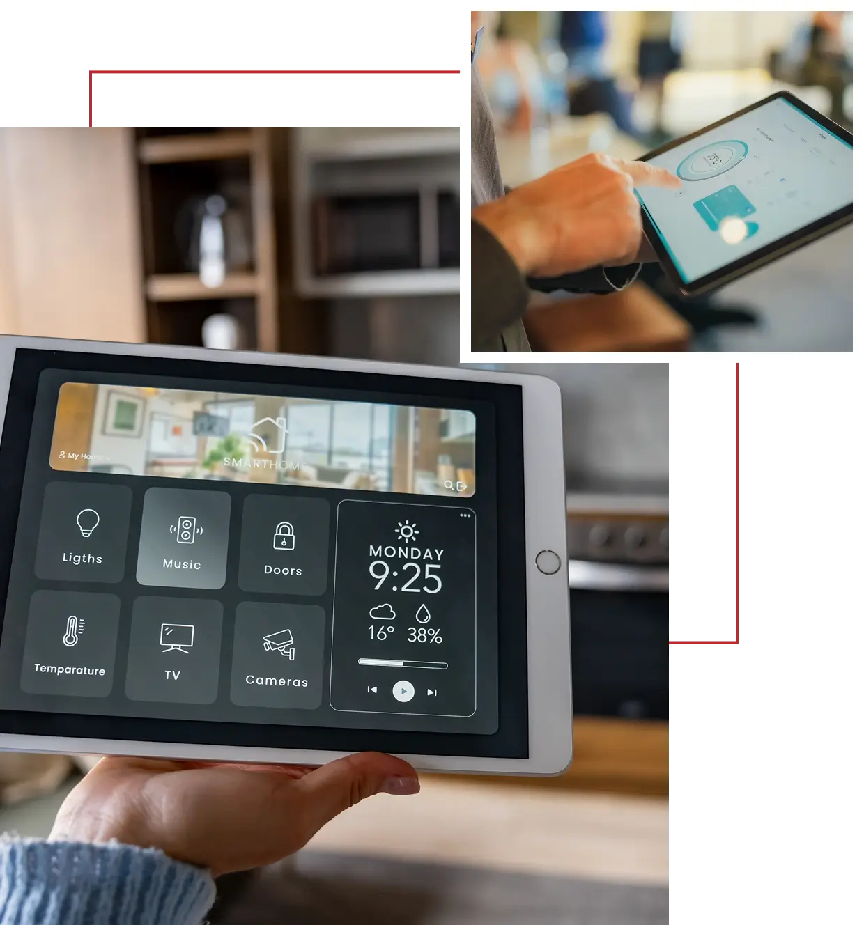Smart home control on digital tablets.