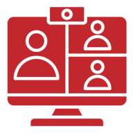 Video conference icon with three participants.