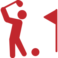 Red golfer icon with flag and ball.
