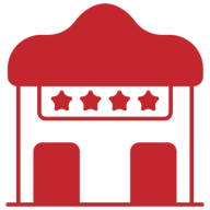 Red shop icon with four stars.