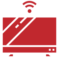 Red smart TV icon with Wi-Fi signal.