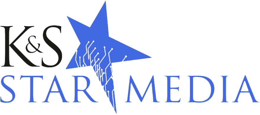 Blue star with circuit design logo.
