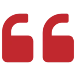 Large red quotation mark symbol on a transparent background.